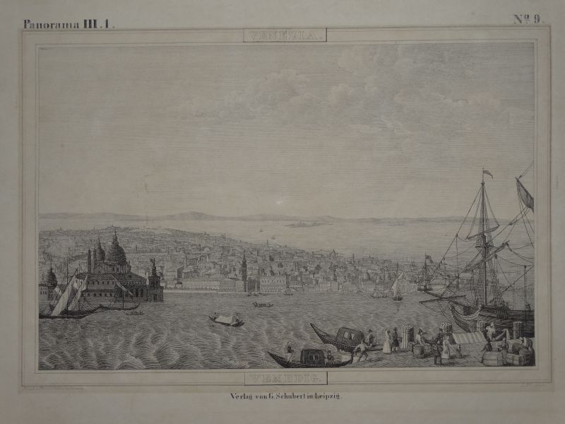 Vista panorámica de la ciudad y puerto de Venecia (Italia), hacia 1830. Schubert